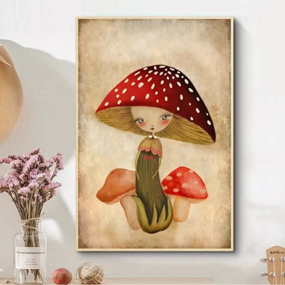 Whimsical Mushroom Girl Canvas Print Wall Art